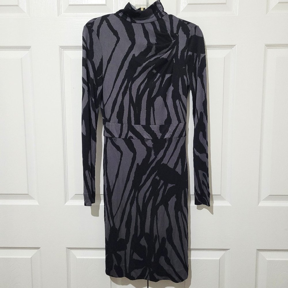 Tory Burch Black Gray 100% Silk Long Sleeve Dress